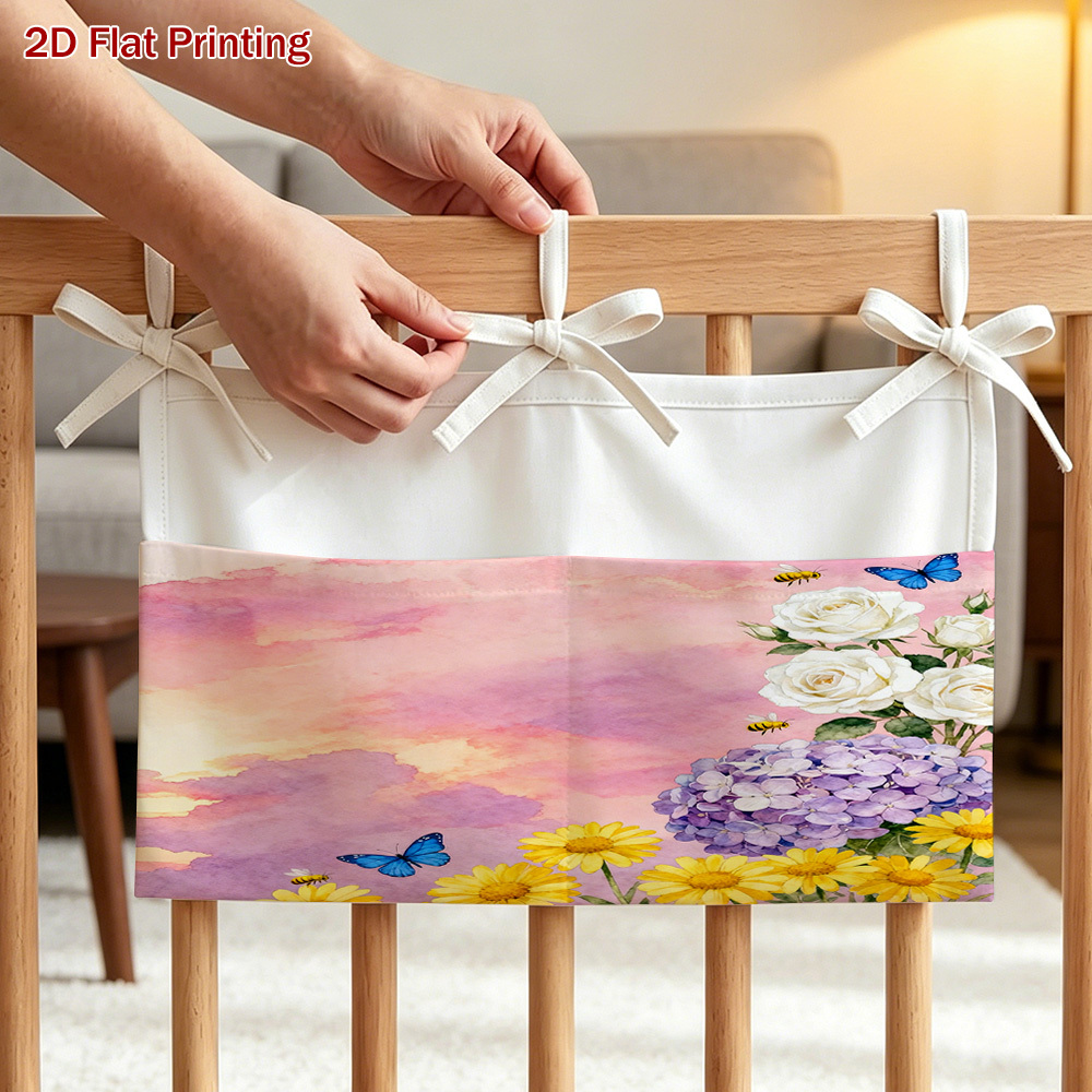 2D Flat Floral Corner with Monstera Pattern Nursery Hanging Organizer Bag