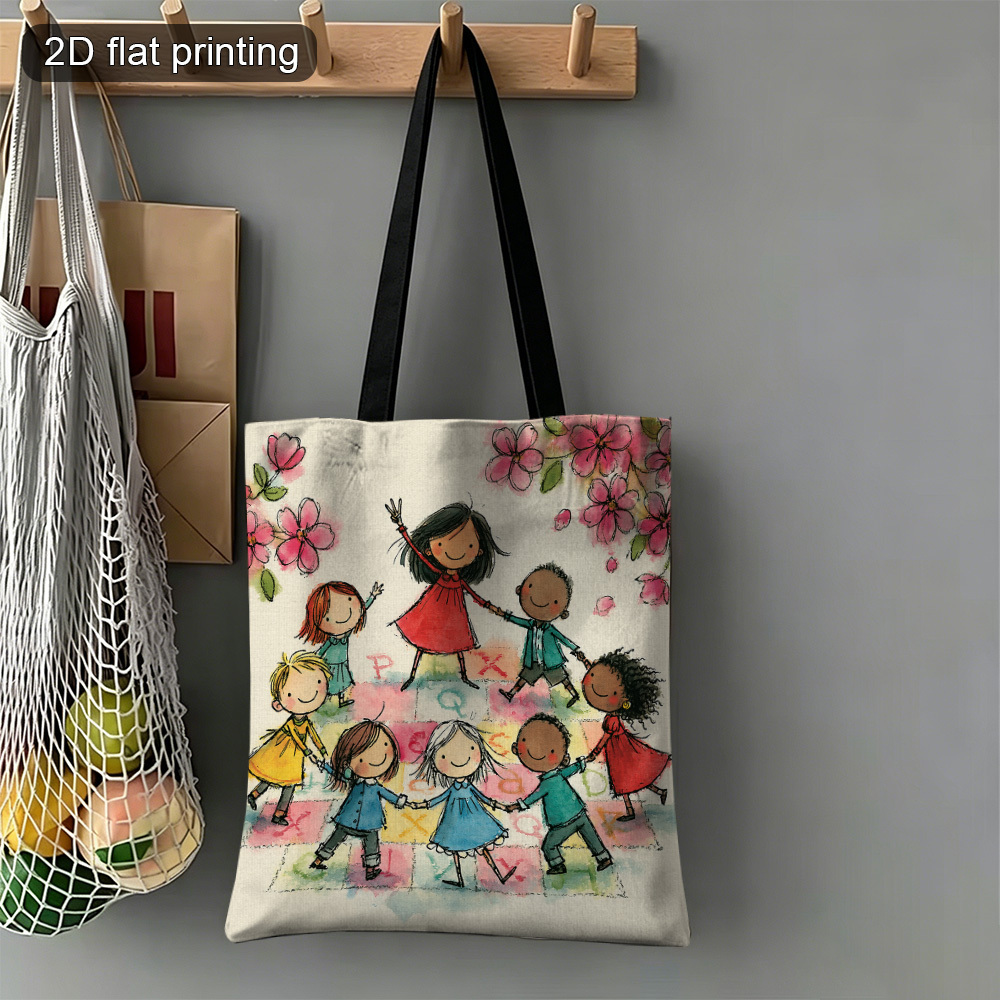 TEMU Borsa tote 1 pz con stampa fronte-retro, con una di che si tengono su a a campana, borsa tote rettangolare durevole, pieghevole e riutilizzabile