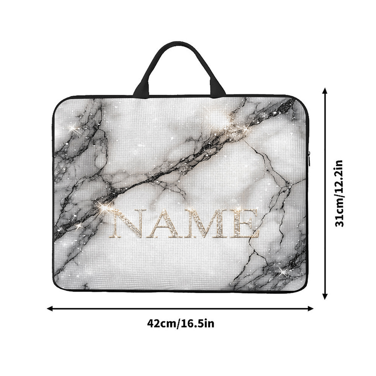 Customized Marble Glitter Nameplate Laptop Bag with Handle
