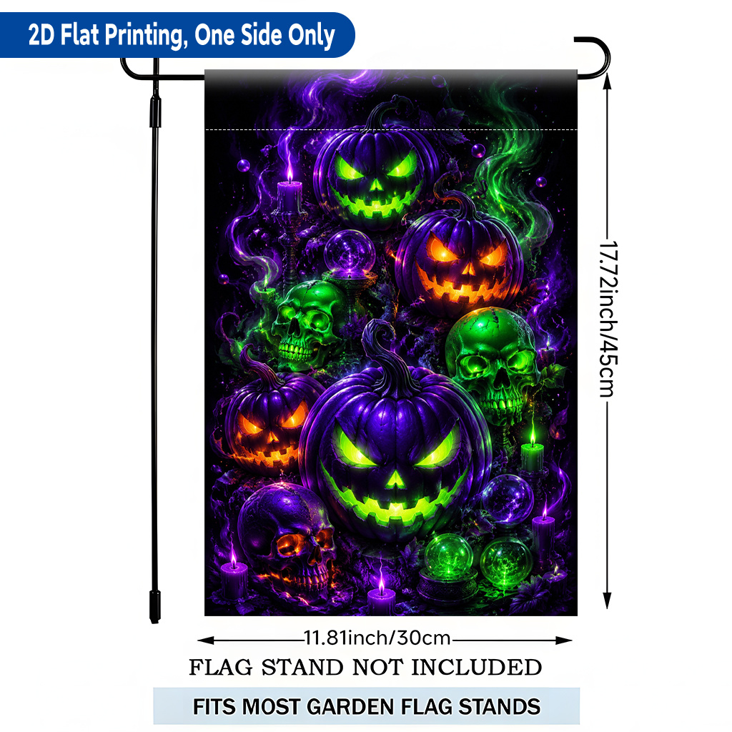 TEMU 2d Flat, 2d Flat Printing Garden Flag 1pc, Halloween Pumpkins And Single Sided Pringing Garden Flag, Polyester, Holiday Yard Banner, For Outdoor