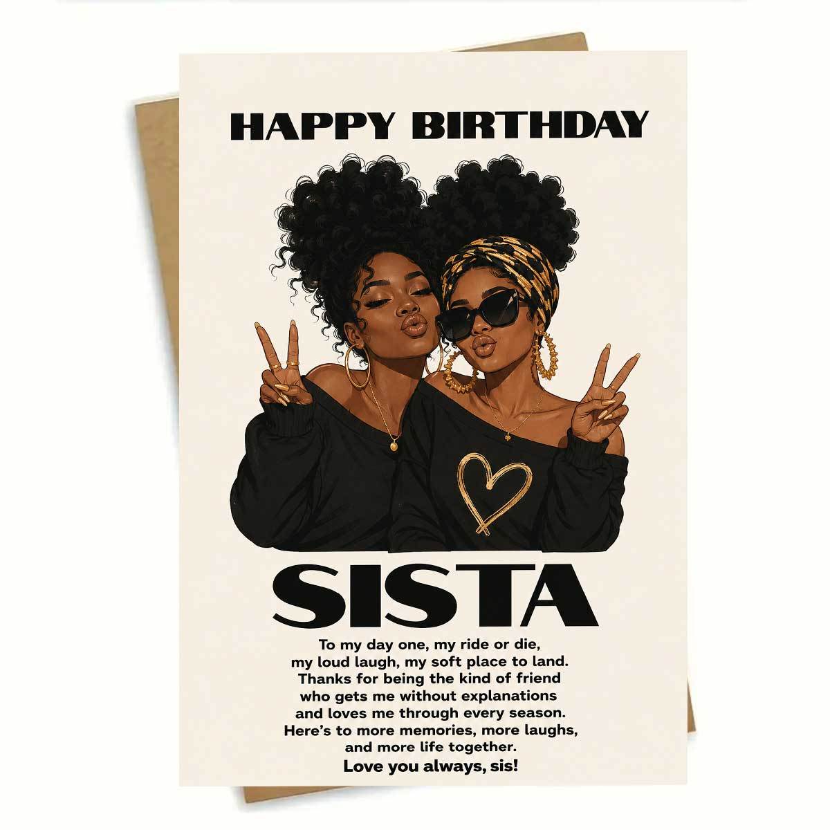TEMU 1pc Stylish And Exquisite Best Friend Birthday Card, Featuring An Intimate Photo Of 2 Curly-haired Women Wearing Fashion Glasses And Golden