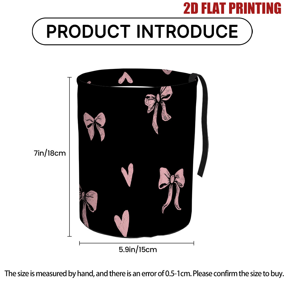 TEMU (2d Flat) 1pc Car Trash Bag, Pink Bows And Hearts Illustration Print, Multipurpose Litter Bag For Auto Console, Suv, Truck, Camping And Outdoor