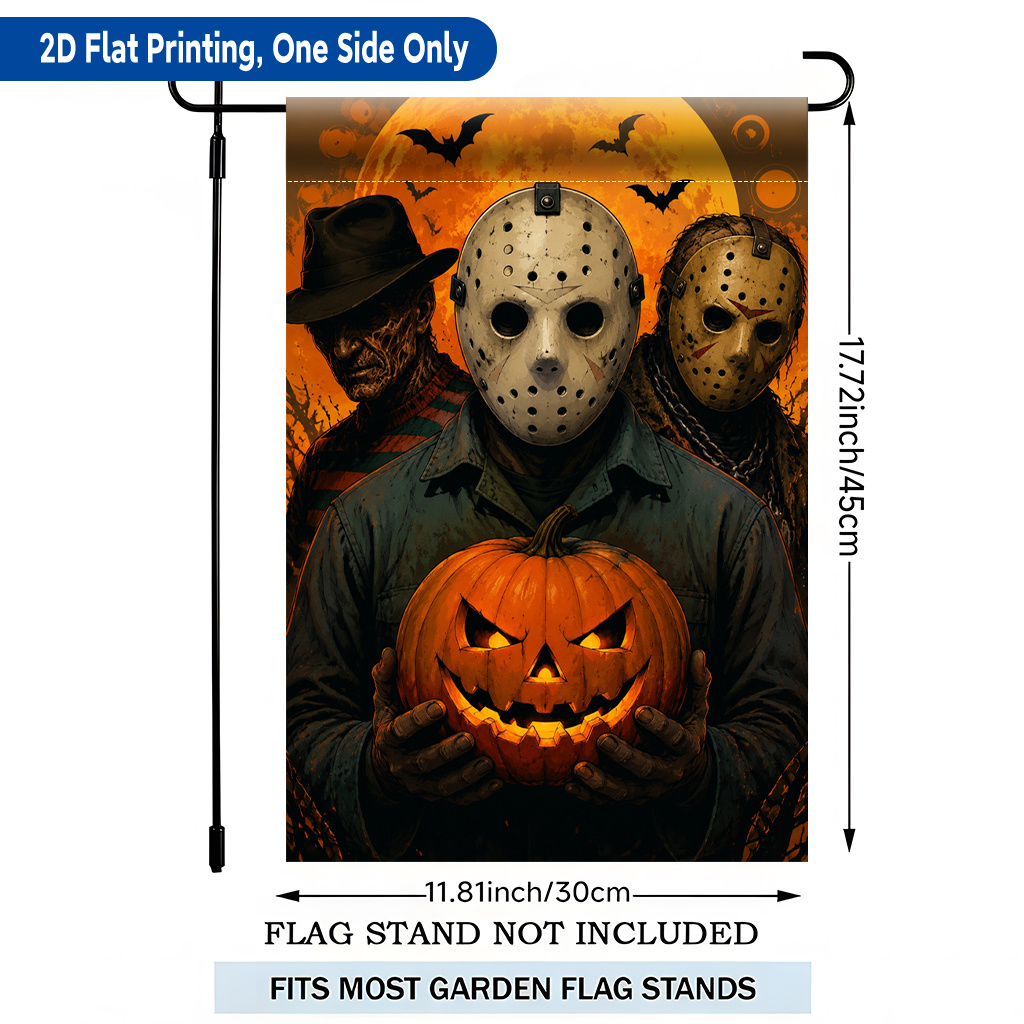 TEMU 2d Flat - 2d Flat Printing Garden Flag 1pc, Halloween Pumpkin Light Single Sided Printing Garden Flag, Polyester, Holiday Yard Banner, For
