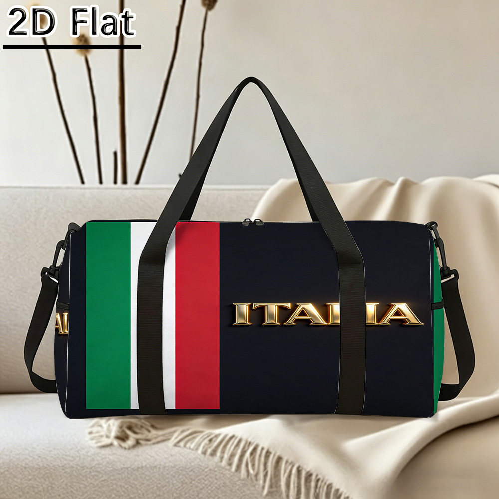 TEMU Sac de sport cabine décontracté à grande , portable, à rayures verticales avec imprimé drapeau italien et décoration de ITALIA