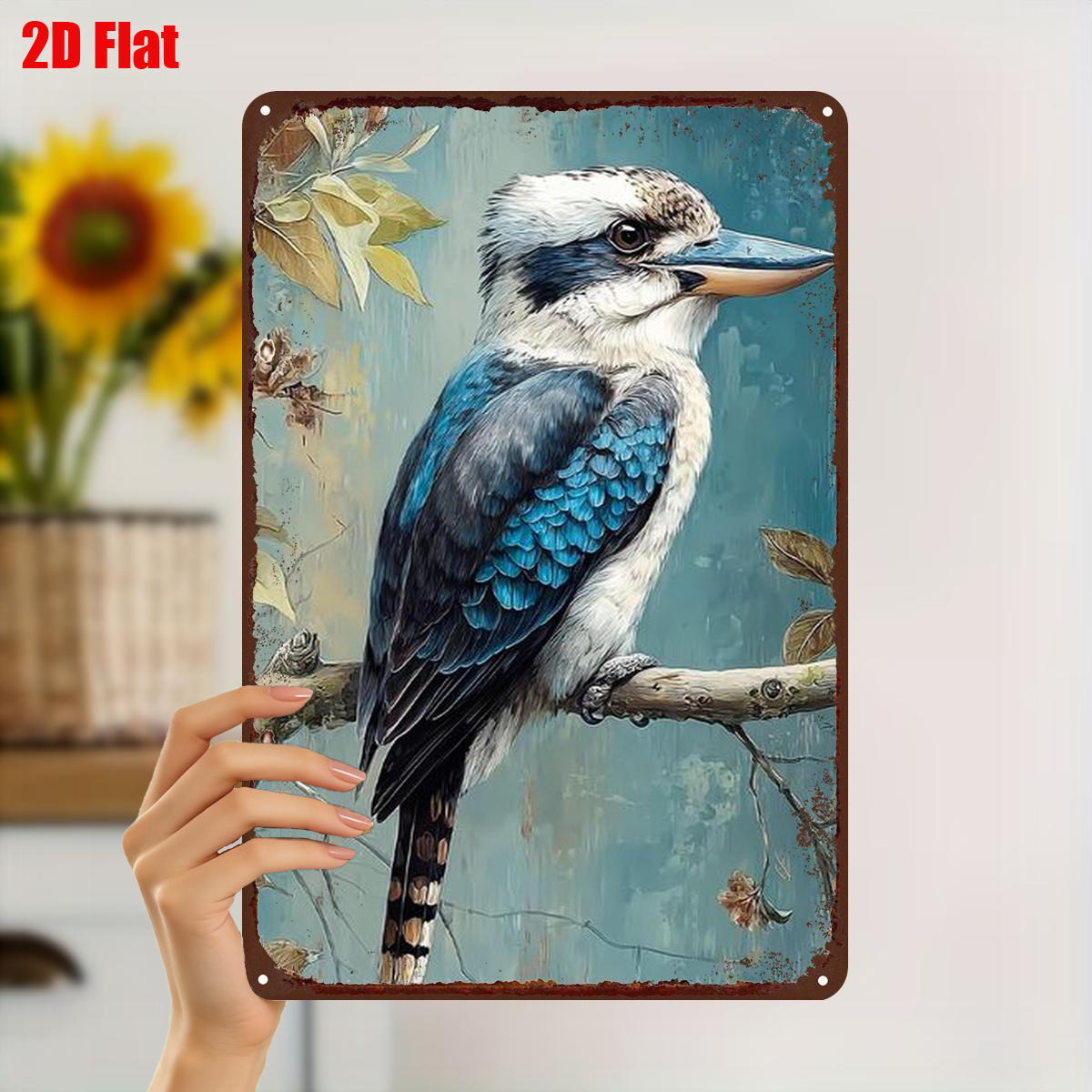 TEMU 2d Flat 1pc, Vintage Metal Art Sign - Colorful Bird On Branch, Rustic Wall Decor For Home Or Garden 8×12 Inch