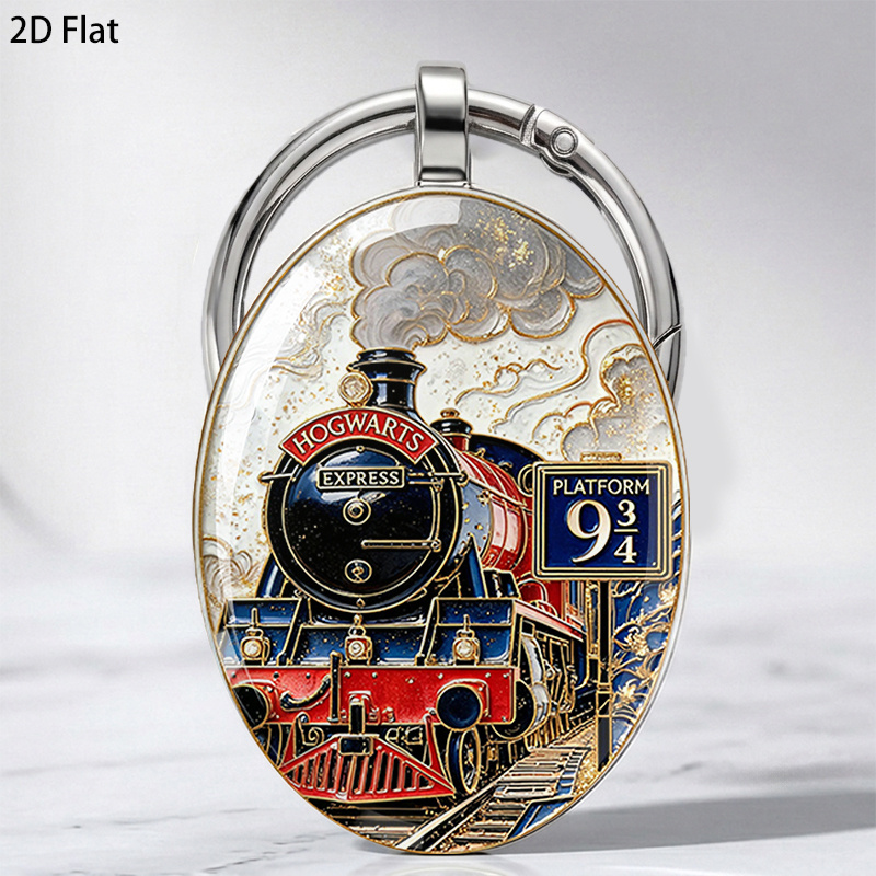 TEMU 2d Flat, 2d Flat Keychain 1pc, Warner Themed Enamel Painting, The Hogwarts Stopping At Platform 9 And 3/4, With Steam Rising. Gift | Warner