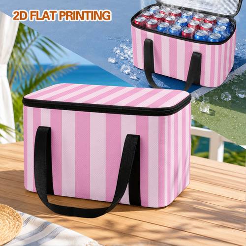 lancheira térmica 2d, 1 , estampada com listras rosas 27l&5.8l, bolsa térmica - de segurar e economiza , uso em escritório e restaurante, design reutilizável, adequada para viagem e , sem com alimentos, 2d