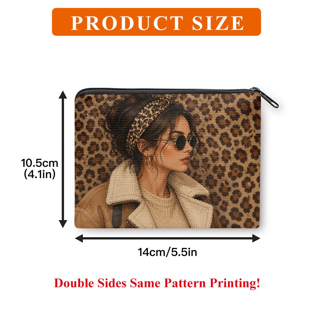 TEMU Coin Purse 1pc, Woman Wearing Leopard Print Accessories Double-sided Print Coin Purse, Mini Zipper Storage Bag, Store Keys Cards Earphones,