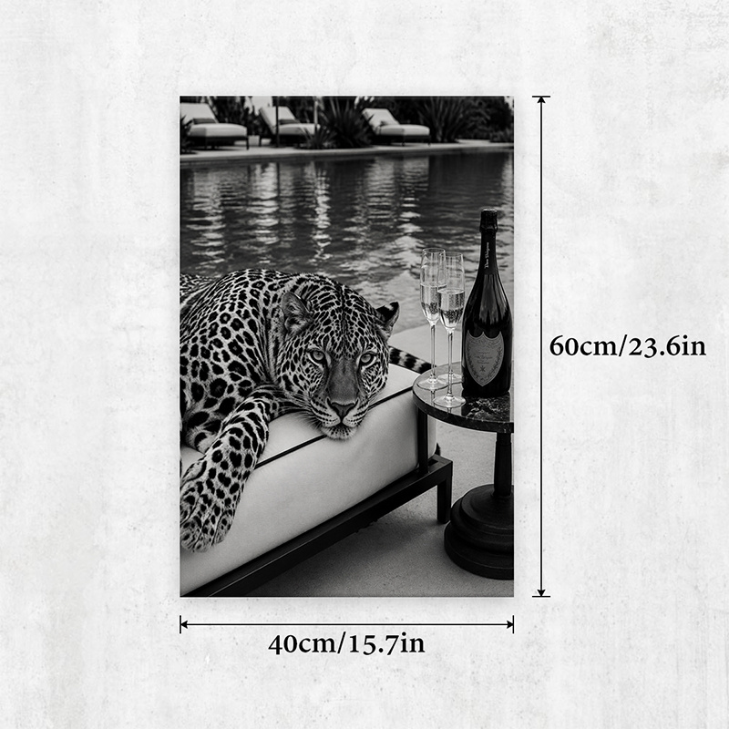 TEMU 2d Flat, 1pc 1pcs Leopard Print Framed Canvas Poster - Vertical Suitable For Living Room, Dining Room, Study Decor, Frame Suitable For / Use,