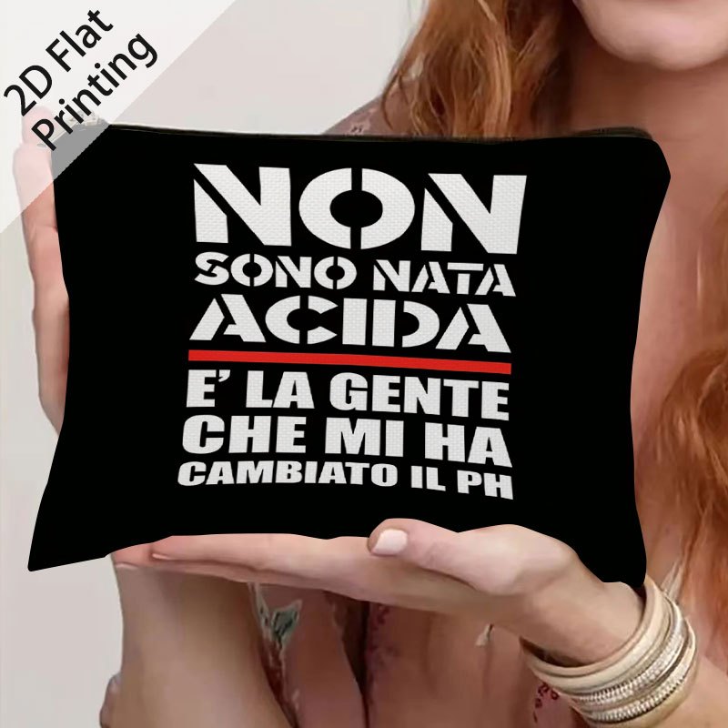 TEMU Borsa da viaggio cosmetica e organizzatore per articoli da toeletta da 1 pezzo con citazione italiana - Pochette con cerniera a con italiana