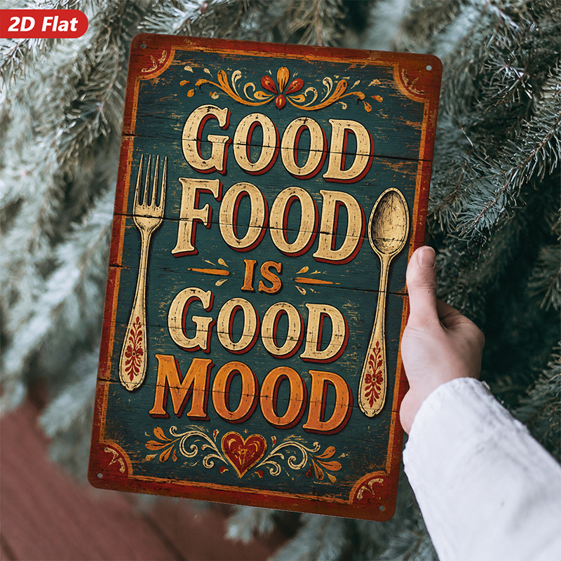 TEMU 2d Flat, 1pc Wooden Sign Wall Decor, "food Is The Best Mood" Wall Art, Country Style, Kitchen And Dining Room Decoration, Home Decor