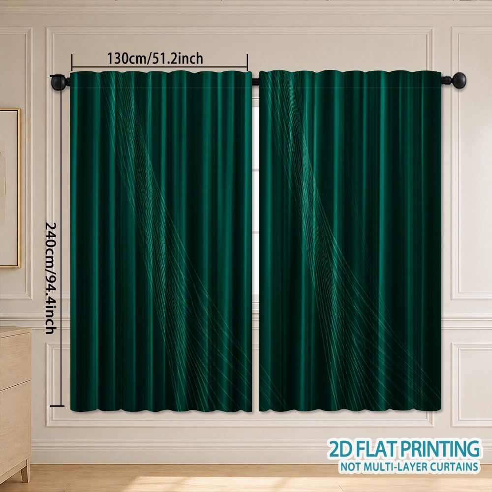 TEMU 2d Flat - 2d Flat 2pcs Curtains Semi Blackout Teal With Abstract Lines Rod Pocket Polyester For Den Sunroom Balcony Apartment Office Stylish