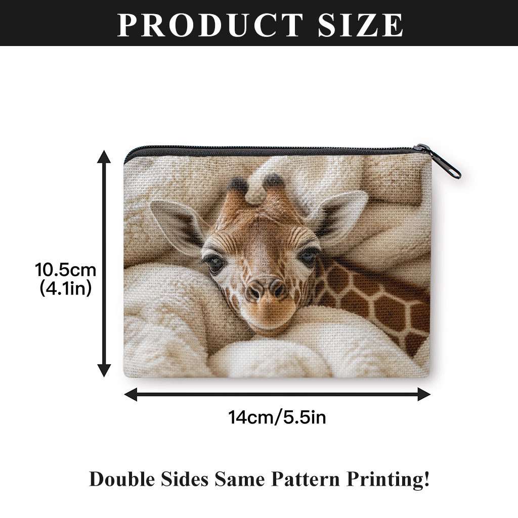 TEMU Coin Purse, A Giraffe Resting In Warm Blanket Print Coin Purse, Small Portable Key Earphone Storage Bag, Zipper Closure, Handy Card Holder,