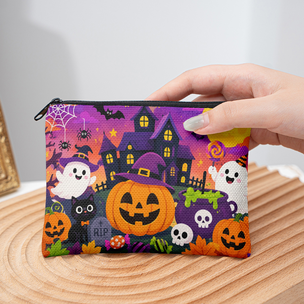 TEMU 1pc Coin Purse, Halloween Pumpkin Party Theme, Printed Mini Cute Storage Bag, Ideal For Lipstick, Keys, Bank Cards, And , Lightweight Card