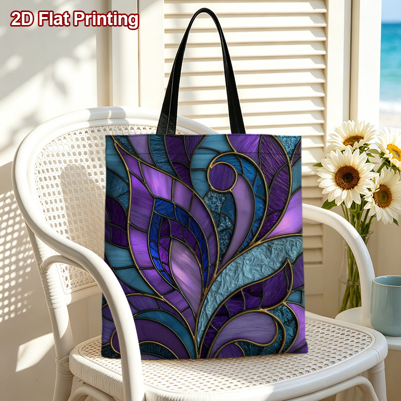 TEMU Purple Blue Curved Graphic 2d Flat Print Large Capacity Tote Bag Unisex Foldable Grocery Shopping Bag Casual Lightweight Shoulder Bag Reusable