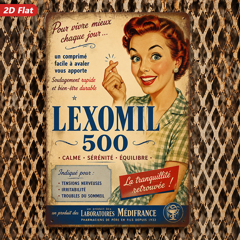 TEMU Art mural plat 2D, 1pc Panneau Métal, Décoration d'intérieur Style Vintage, Image Femme Rétro, 500, pour Salon, Bureau, Arrondis Sécurisés,