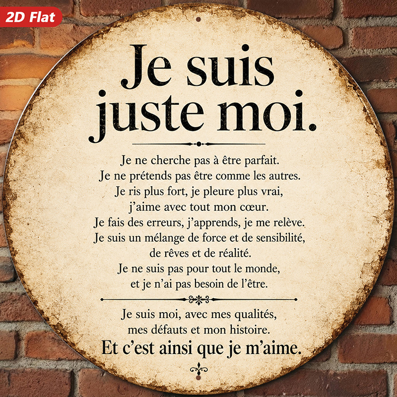 TEMU Plaque ronde en métal 2D plate, 1 pièce, art mural avec française , " Moi", fond vintage, bords rustiques, décoration d'intérieur, pour chambre