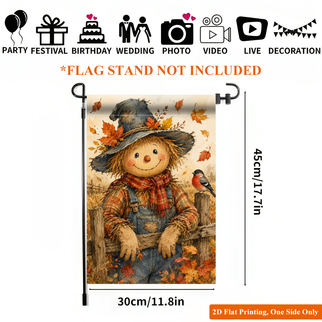 TEMU 2d Flat - 2d Flat - 2d Flat Printing Garden Flag 1pc, With Autumn Outfit Durable Single-sided Print Yard Flag, Garden And Home Holiday