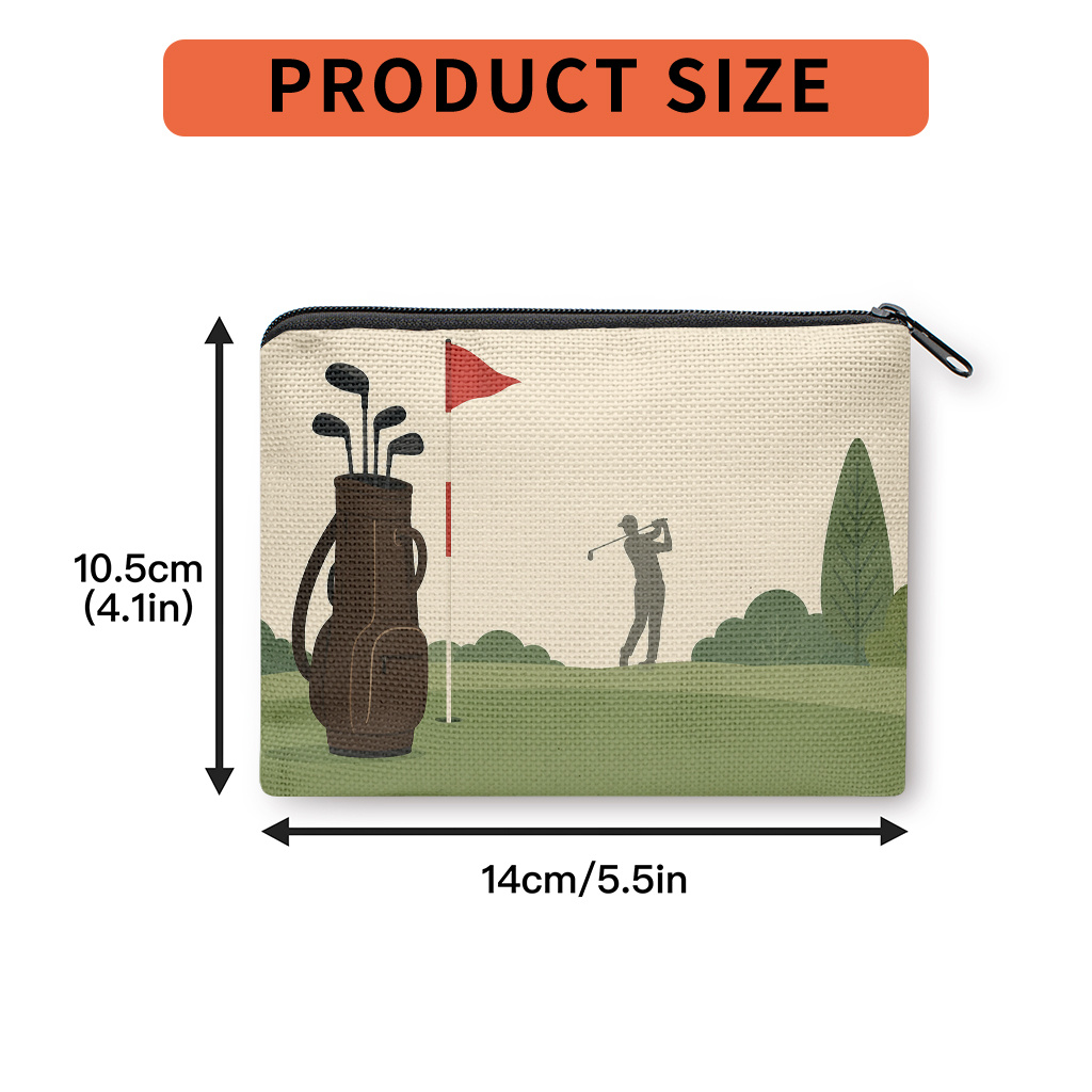 TEMU Coin Purse 1pc, Golf Sports With Club Bag Double-sided Printing Coin Purse, Zipper Closure, Small Portable Key Earphone Storage Bag, Handy Card