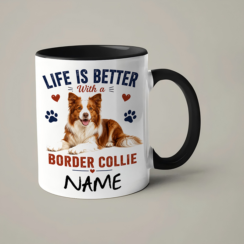 TEMU Personalized Border Collie Themed 11oz Ceramic Coffee Mug - Available In , With " Better With A Border Collie" Text, Brown And , Heart And , For