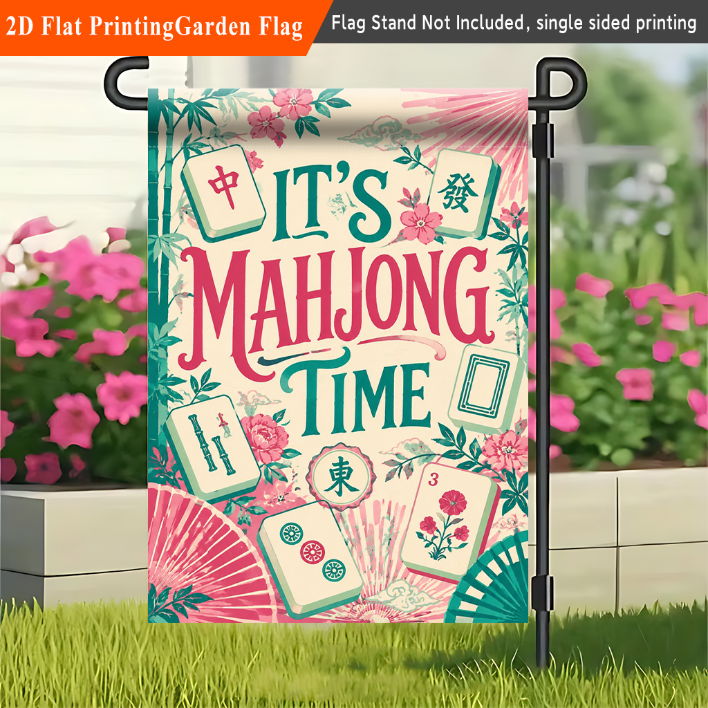 TEMU 2d Flat, 2d Flat 1pc, Mahjong Time, Single-sided Printed Flag, Porch Decoration, Suitable For Garden And Yard Decoration, Autumn Festival