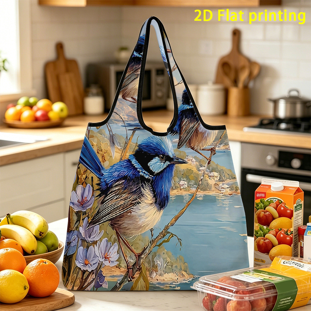 TEMU 1pc, 3 Blue Large Capacity Foldable Shopping Bag Reusable, Suitable For Storage, For Essential Items In Season