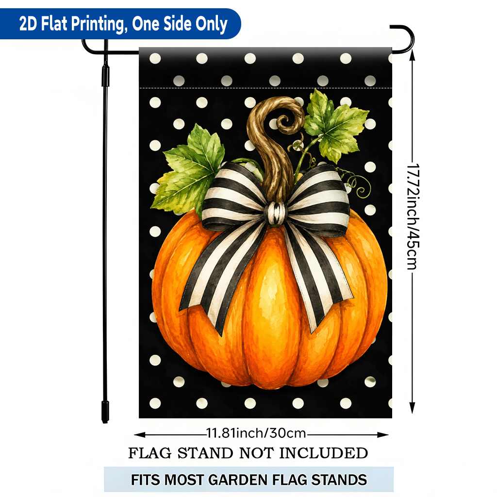 TEMU 2d Flat - 2d Flat Printing Garden Flag 1pc, Pumpkin With Striped Ribbon Single Sided Printing Garden Flag, Polyester, Holiday Yard Banner, For