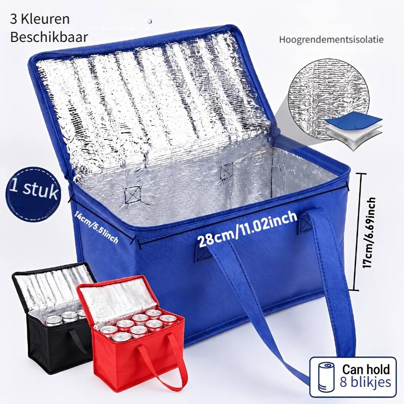 1   kleine geïsoleerde koeltas voor drankjes en lunch - draagbaar, houdt je eten en drankjes de hele dag vers en koud, niet voor contact met voedsel, geïsoleerde koeltas voor zomerpicknick kamperen strand, blauw zwart rood, niet voor contact met voedsel