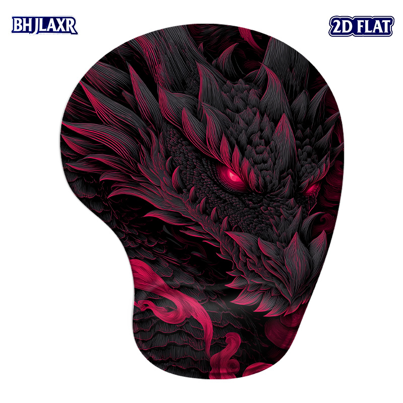 TEMU 1pc 2d Flat Dragon Silicone Wrist Rest Mouse Pad - 8.98*7.56inch - Ergonomic Support For Office Home Computer, Perfect Gift With Dramatic Black