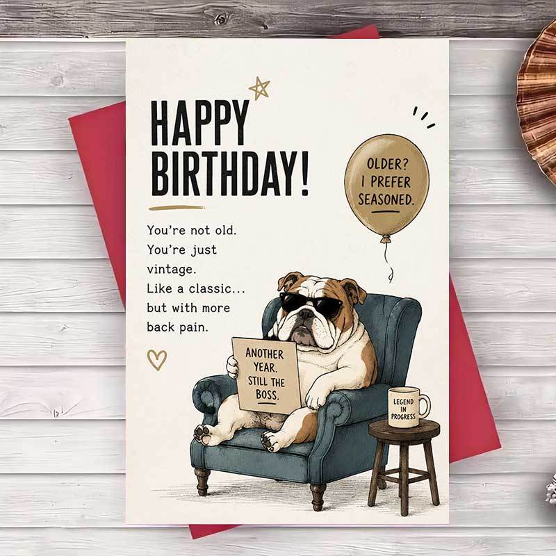 TEMU 1pc Envelope And 1pc Greeting Card Funny Bulldog Birthday Greeting Card For Men Dad Husband Or Boss Vintage Style Humorous Birthday Gift For Him