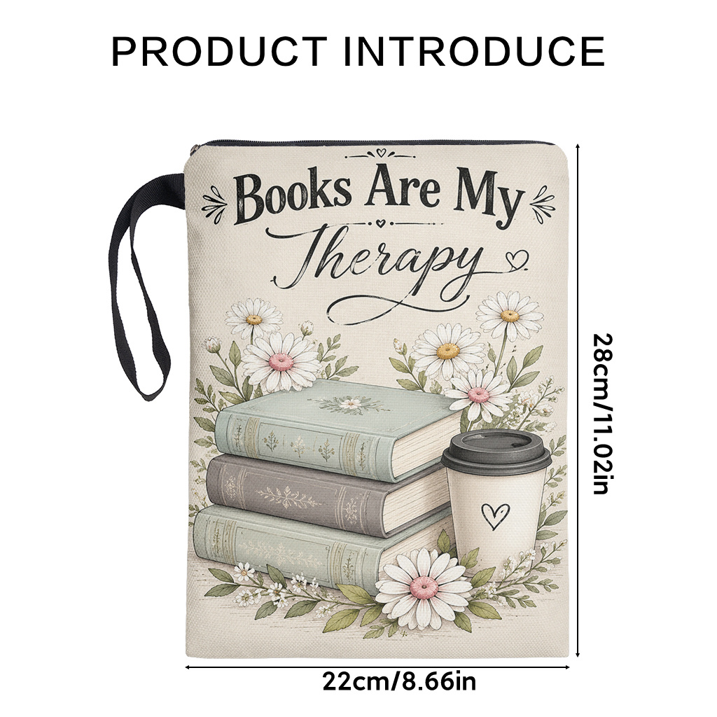 TEMU Book Sleeve 1pc, Books Are My Therapy Double-sided Print Book Sleeve, Book Cover For Book Lovers, Reusable And Washable Fabric Cover With Zipper