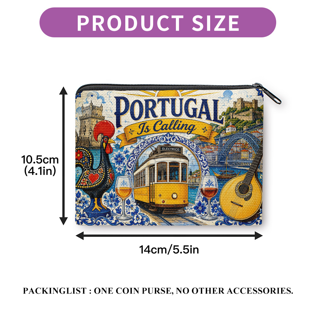 TEMU Coin Purse 1pc, Promotion Of Portuguese Double Sides Printed Coin Purse, Earphone Lipstick Small Items Storage Bag, Multi-use Clutch Bag,