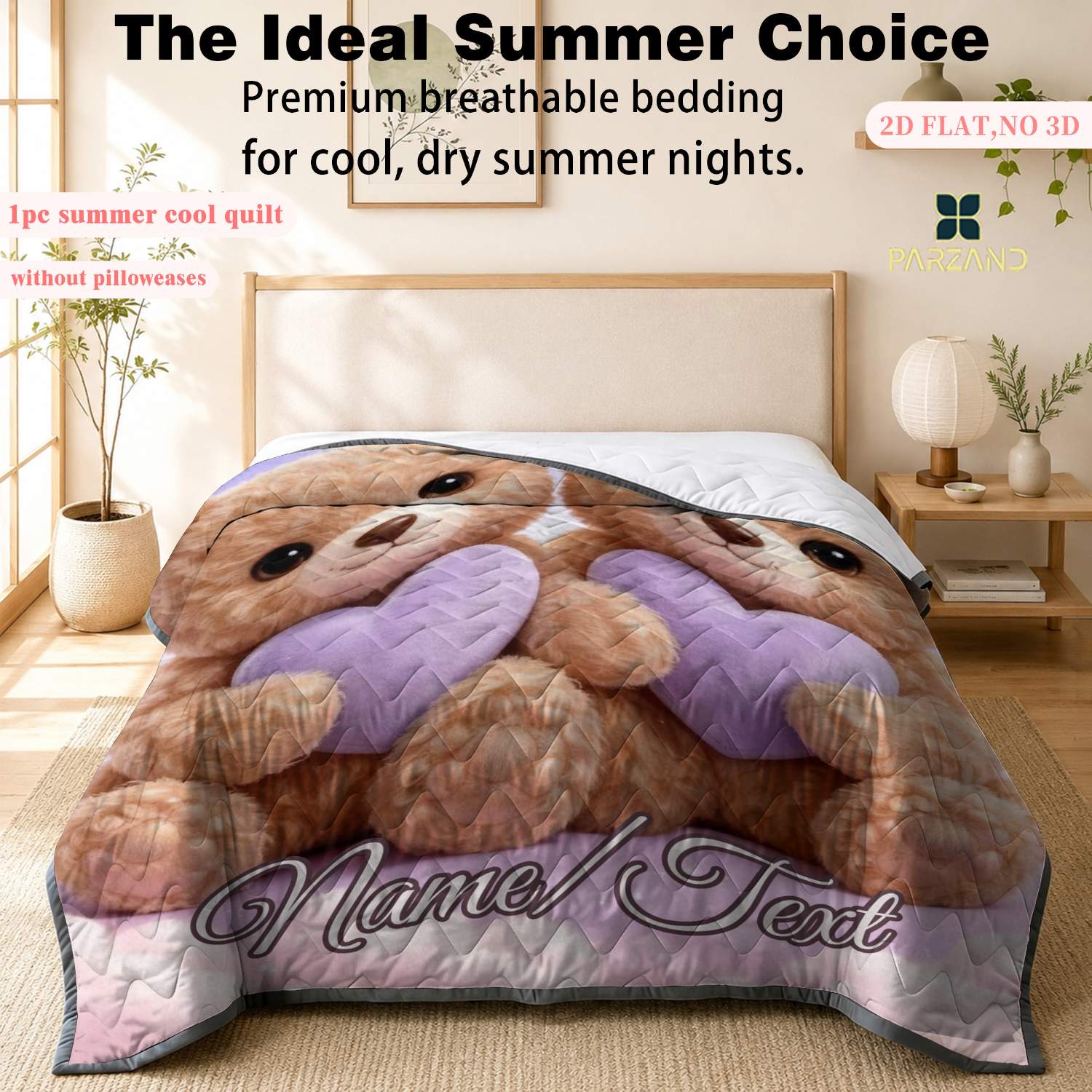 Custom Name Cute Bear Lightweight Summer Quilt