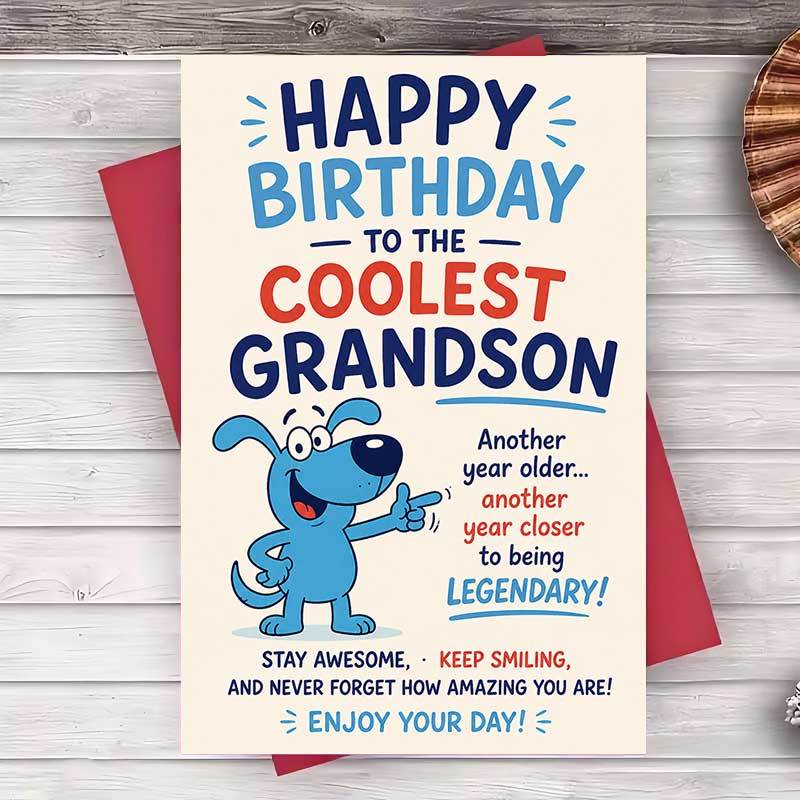 TEMU 1 Envelope And 1 Greeting Card Happy Birthday Greeting Card For Grandson Funny Flat Card For Birthday Celebration And Special Occasion Gift For
