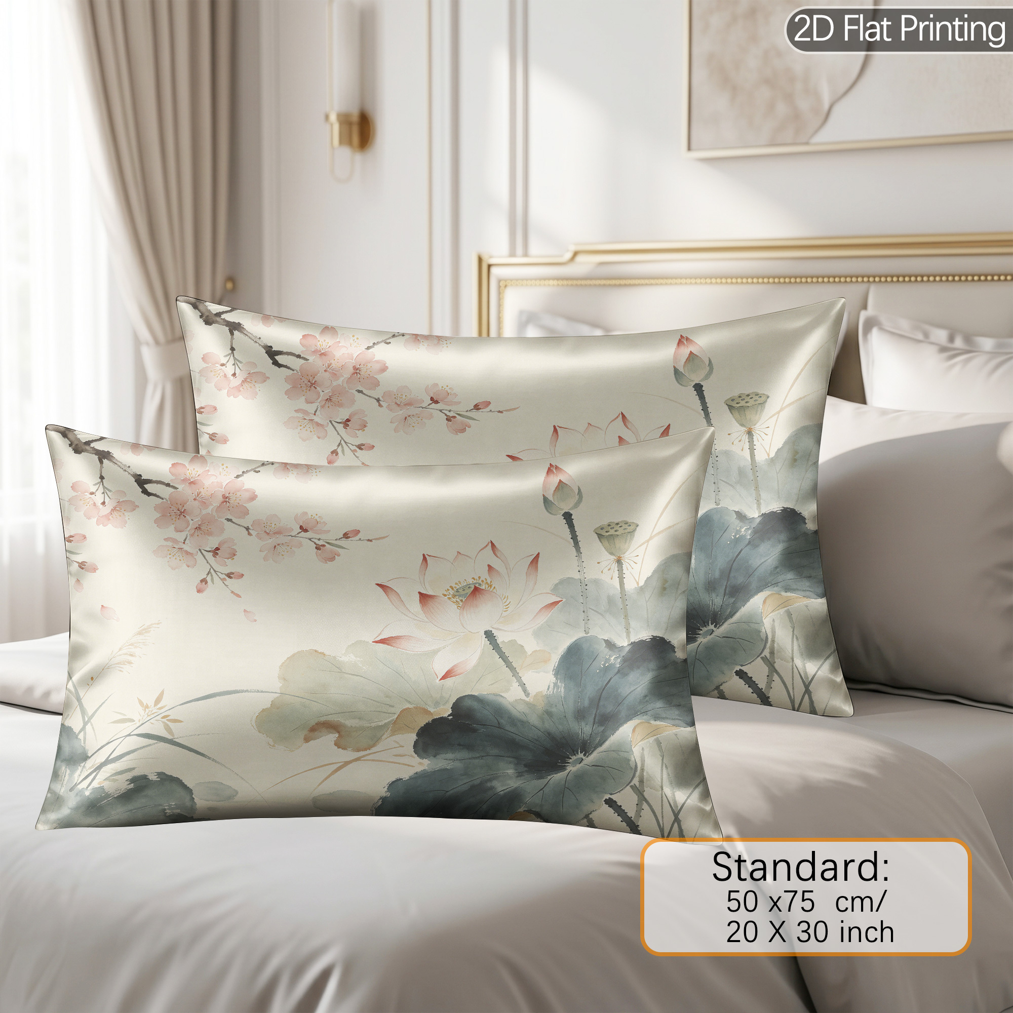 TEMU 2-pack Satin Pillowcases - 2d Flat Printing Of Fine Pen Ancient Style Pattern - Soft Smooth Cooling Pillowcase With Hidden Zipper, Skin And Hair