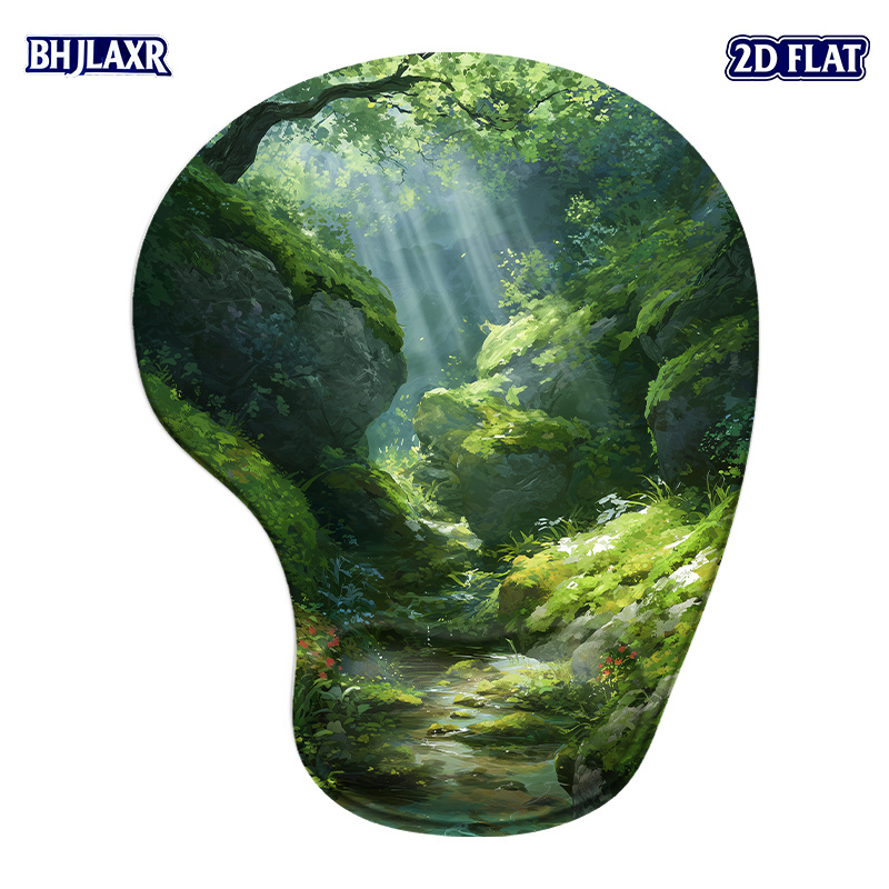TEMU 1pc 2d Flat Forest Stream Nature Silicone Wrist Rest Mouse Pad 8.98x7.56inch Ergonomic Support For Office Home Use A Perfect Gift For And Style