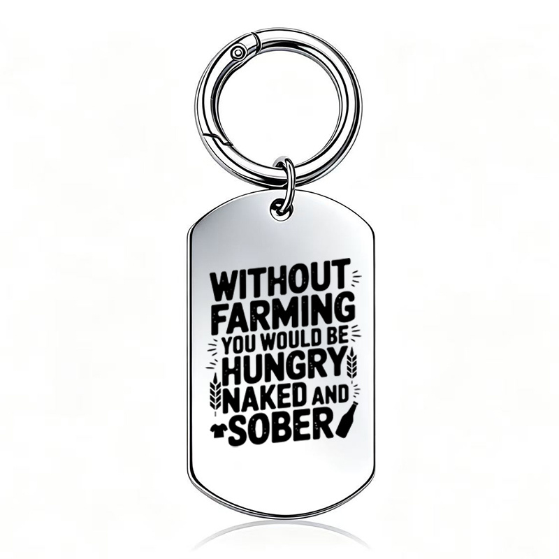 TEMU 1pc Farming Fun Slogan Printed Stainless Steel Keychain Durable Non-fading Women's Key Chain Utility Bag Pendant Farmer's Individual Gift And