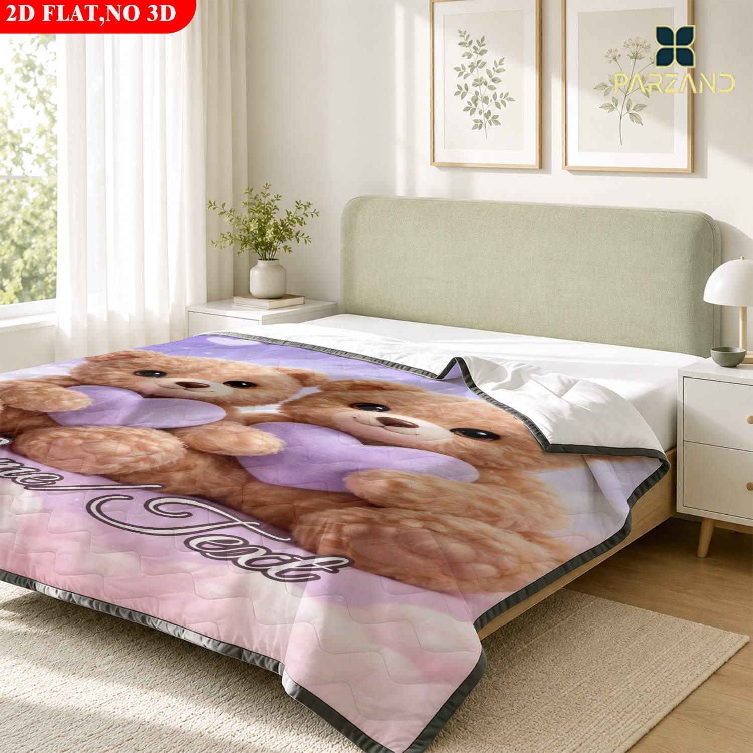 Custom Name Cute Bear Lightweight Summer Quilt