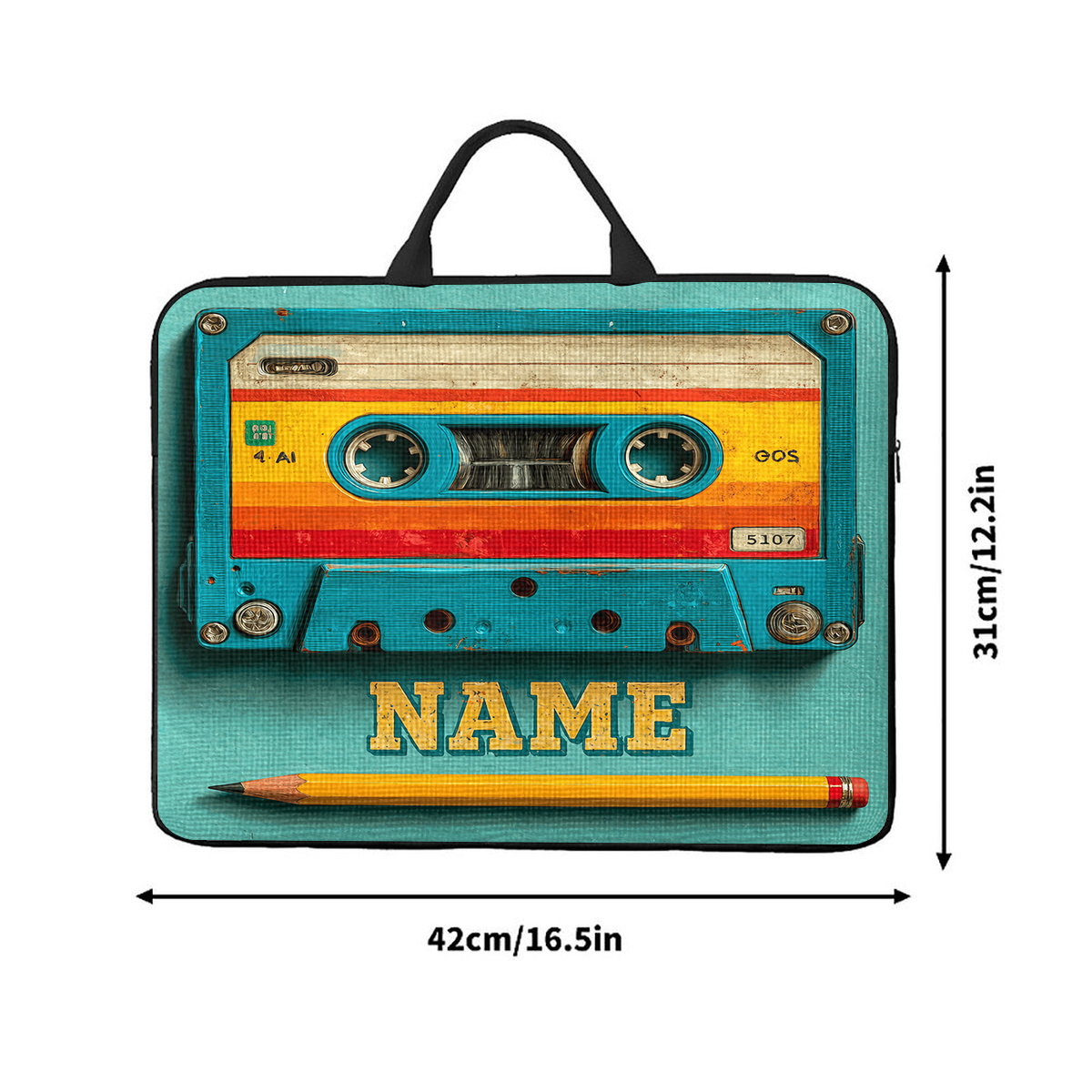 Customized Cassette Tape Themed Portable Laptop Bag with Handle