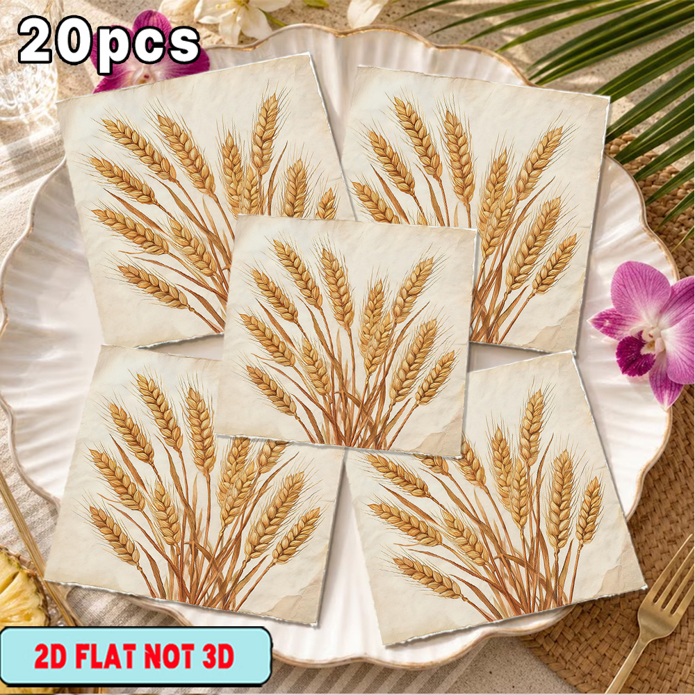 TEMU Lot de 20 serviettes, avec motif d'épis de blé sur papier vintage, convient pour papier de fête, papier de fête air, papier de restaurant ,