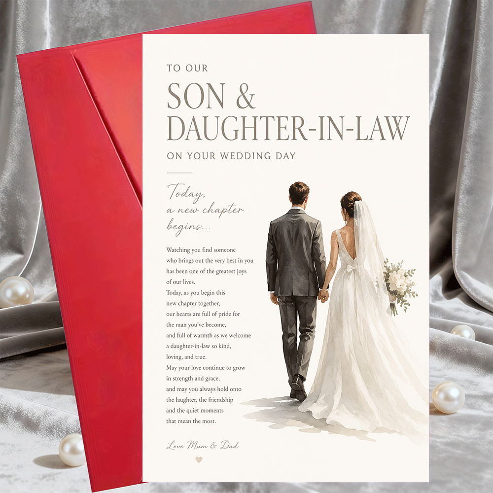 TEMU 1 Greeting Card + 1 Envelopewedding Greeting Card For In Law Elegant Paper Card For From Parents On Wedding Day Celebration Gift For