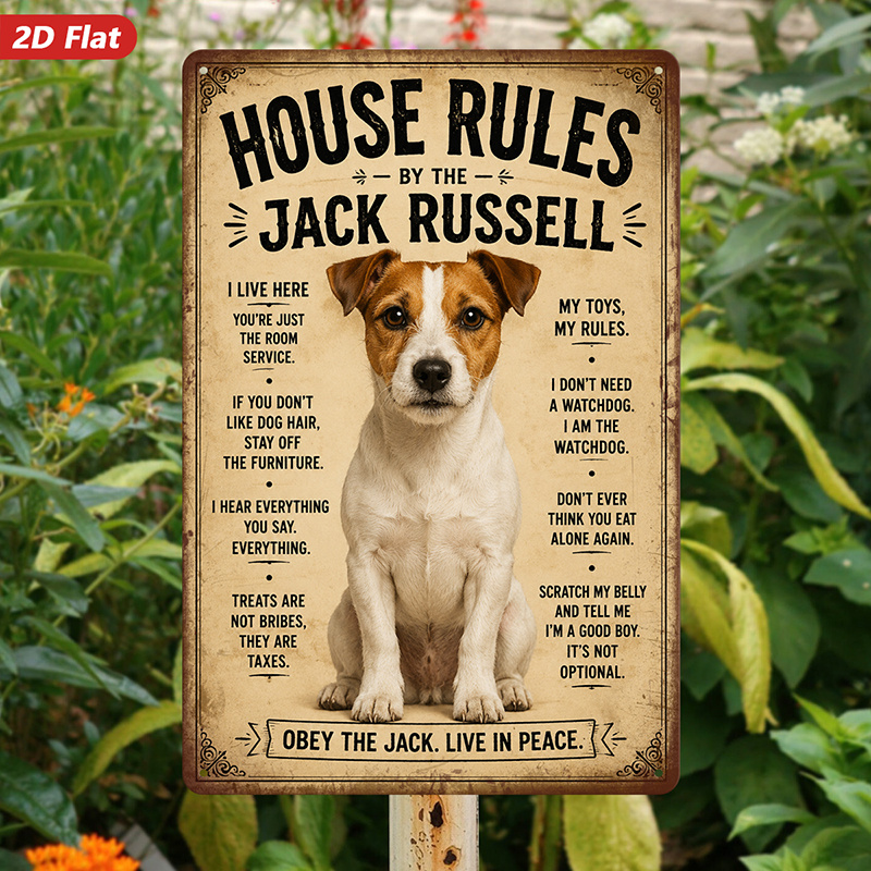 TEMU 2d Flat, 1pc Metal Sign Wall Art, Dog House Rules Home Decor, Rustic Style, Pet-themed, For Living Room, Bedroom, Safe Rounded Corners,
