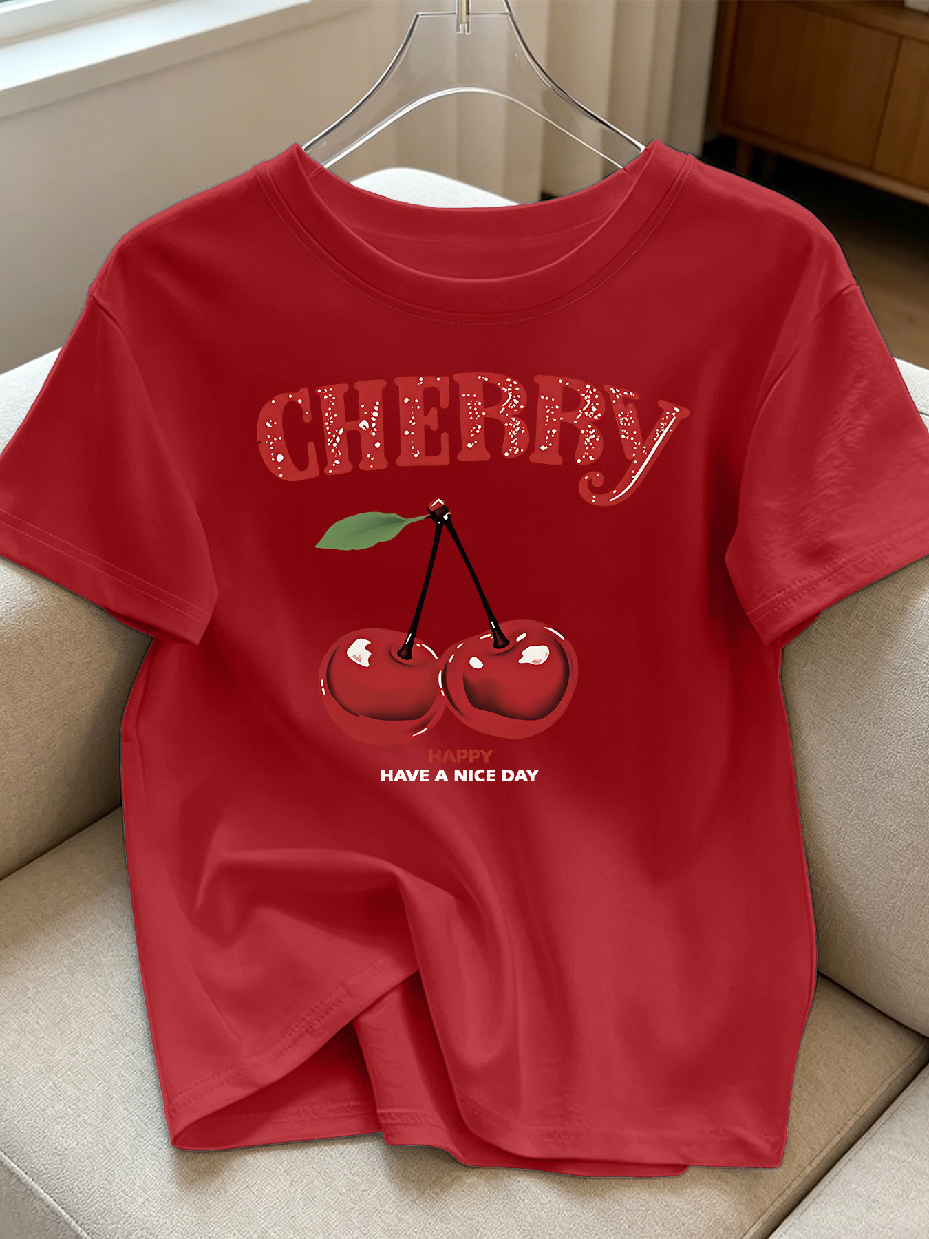 품목 사진 여성용 빈티지 디스트레스드 체리 프린트 티셔츠 - 레트로 cherry 오버사이즈 플러스 사이즈 반팔 크루넥 상의, 루즈핏 캐주얼 블라우스웨어, 데일리웨어, 휴가용 의상 및 선물용으로 적합