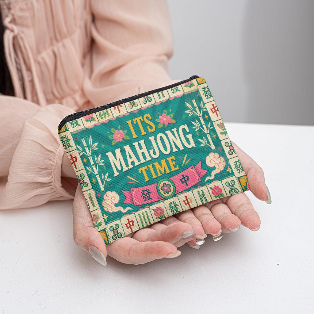 TEMU Coin Purse 1pc, Mahjong Theme Art, A Portable Zippered Pouch, Multi-functional Makeup Bag, Earphone And Lipstick Holder, Key/earphone/, And