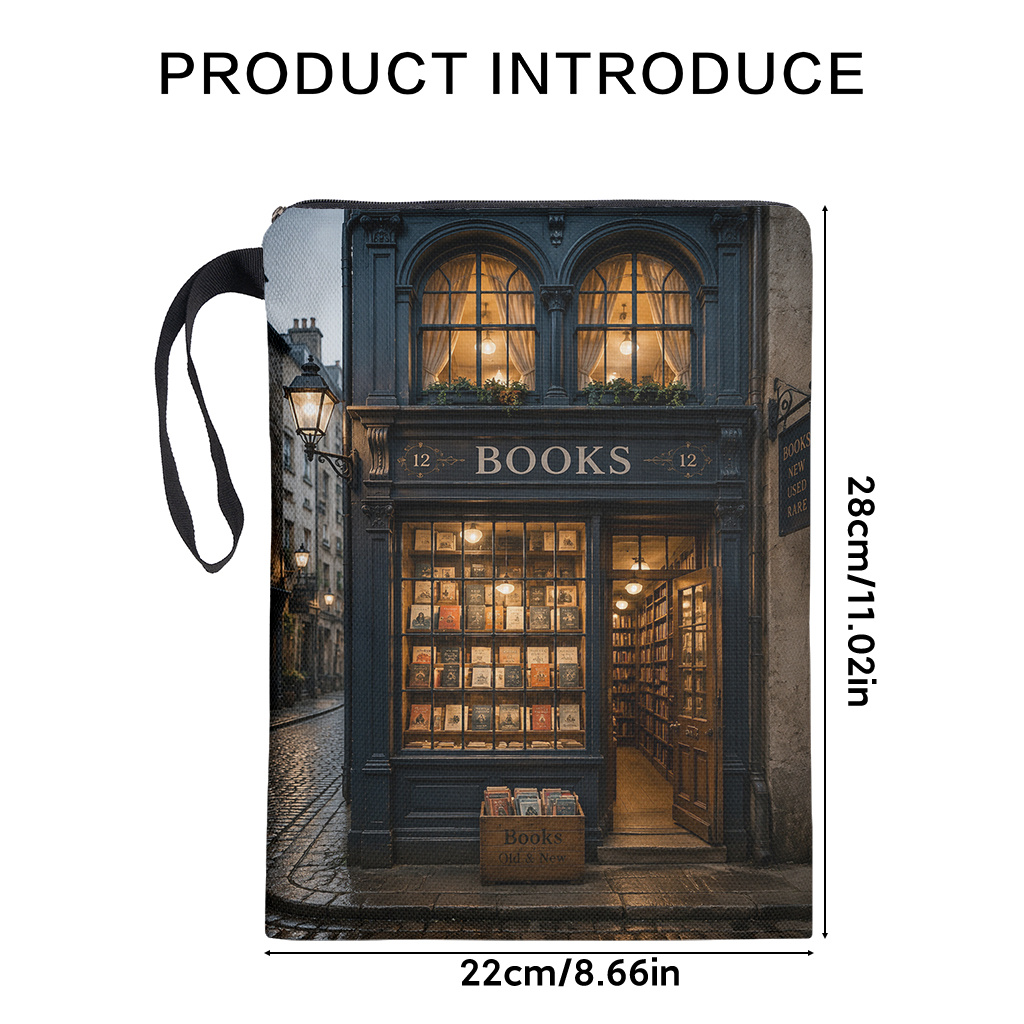 TEMU 1pc Book Sleeve With Warm Nightlight & Double-sided Print - Reusable Washable Zippered Cover Suitable For Books, Soft Fabric Book Case For Night