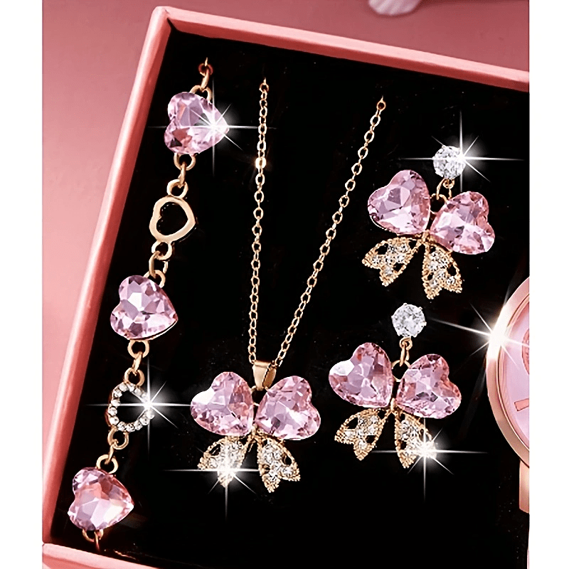 TEMU Parure de bijoux 4 pièces de cœur et de à pour femme, ensemble de luxe comprenant un pendentif cœur, un collier, des boucles d'oreilles et un