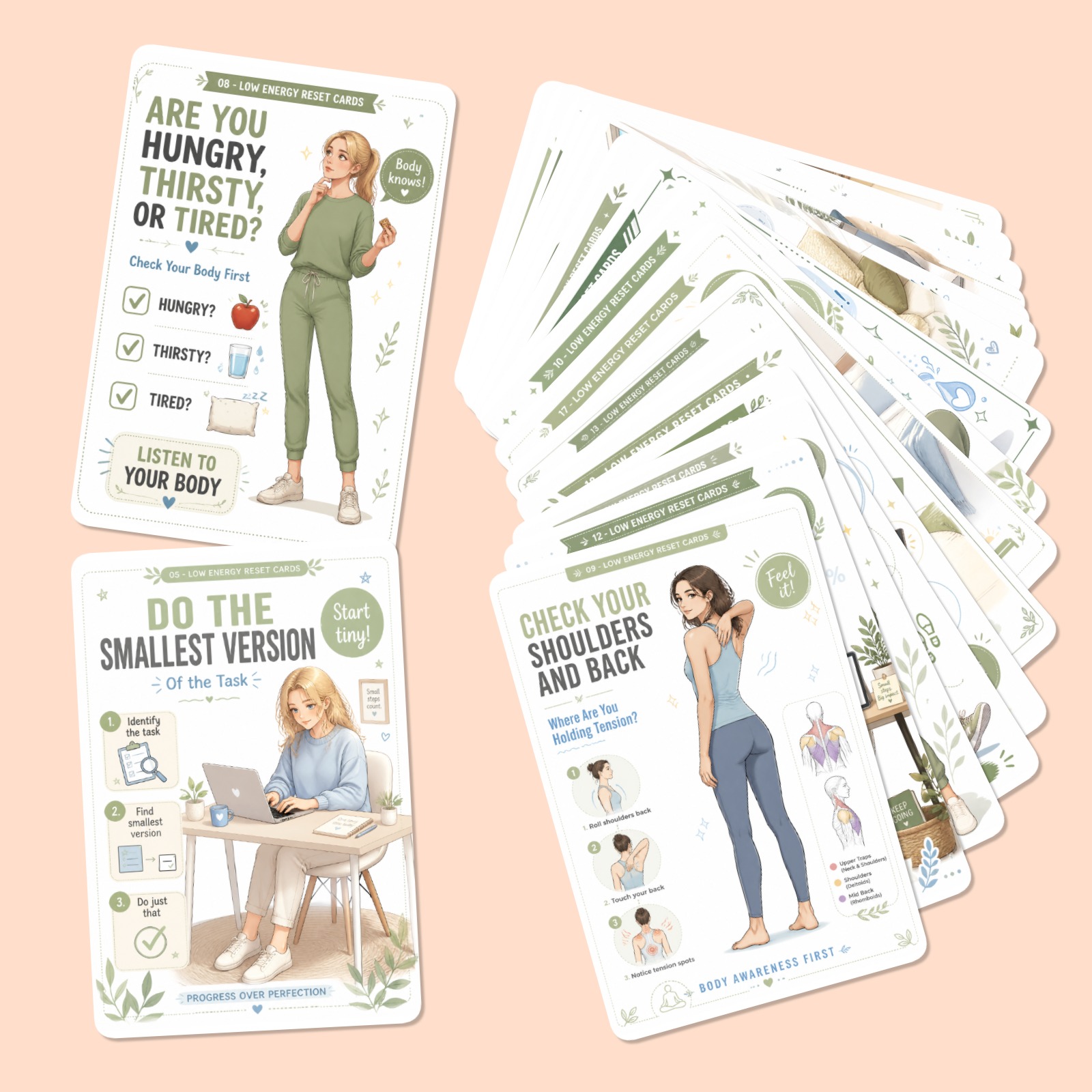 TEMU Beat Slumps And Boost Mindfulness 18pcs Low Energy Reset Card Set Daily Self- Birthday Or Holiday Gifts