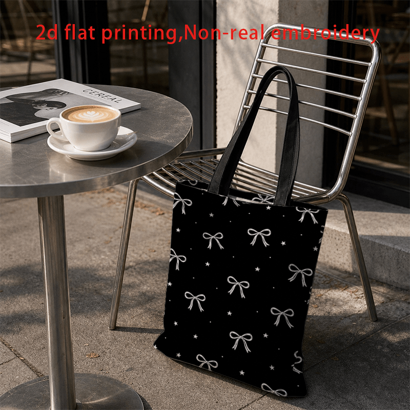 TEMU 1pc, 2d Flat Printing, Black Pattern Tote Bag, For Beach Vacation Daily , Double-sided Printing, Fashionable Bag, Tote Bag, Shopping Bag, Canvas