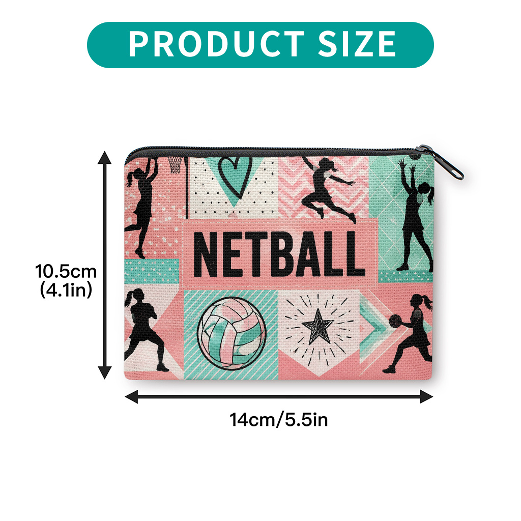 TEMU Coin Purse 1pc, Netball Game Double-sided Printing Coin Purse, Zipper Closure, Small Portable Key Earphone Storage Bag, Multifunctional Handy