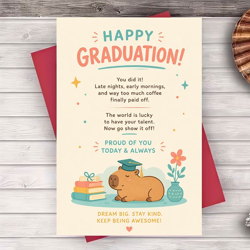 Un sobre y una tarjeta de felicitación para la graduación, diseño lindo de, tarjeta plana para la de la graduación…: retailer-supplied image